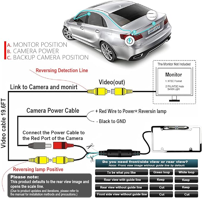 License Plate Backup Camera, JPP Front/Rear View Camera 170° Viewing Angle - Image 6