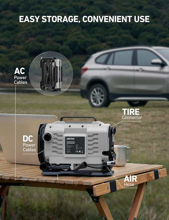 AstroAI Tire Inflator Portable Air Compressor Pump 150PSI 12V DC/110V AC - Image 7