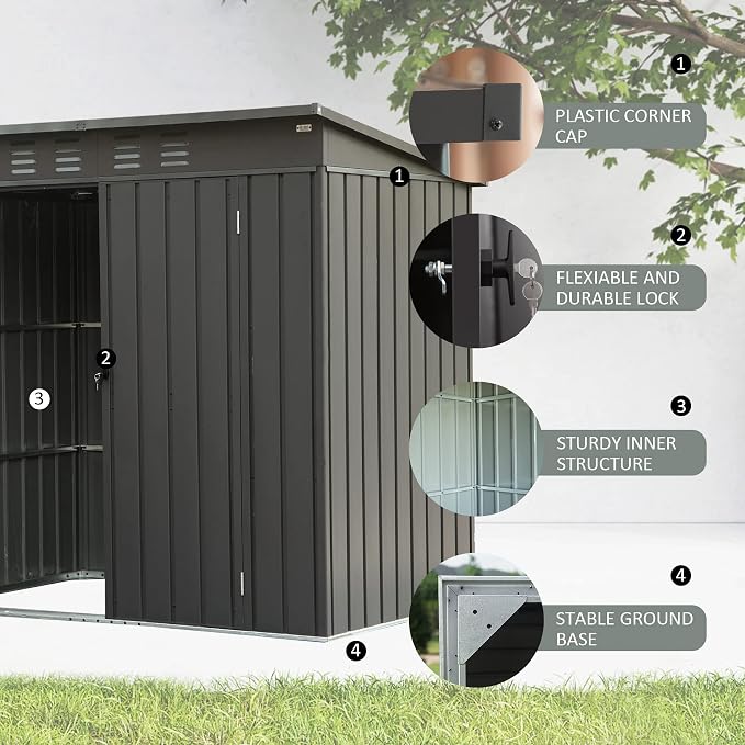 Domi Outdoor 5’ x 3’ Storage Shed, Metal Sheds Tool Storage Slope Roof - Image 5