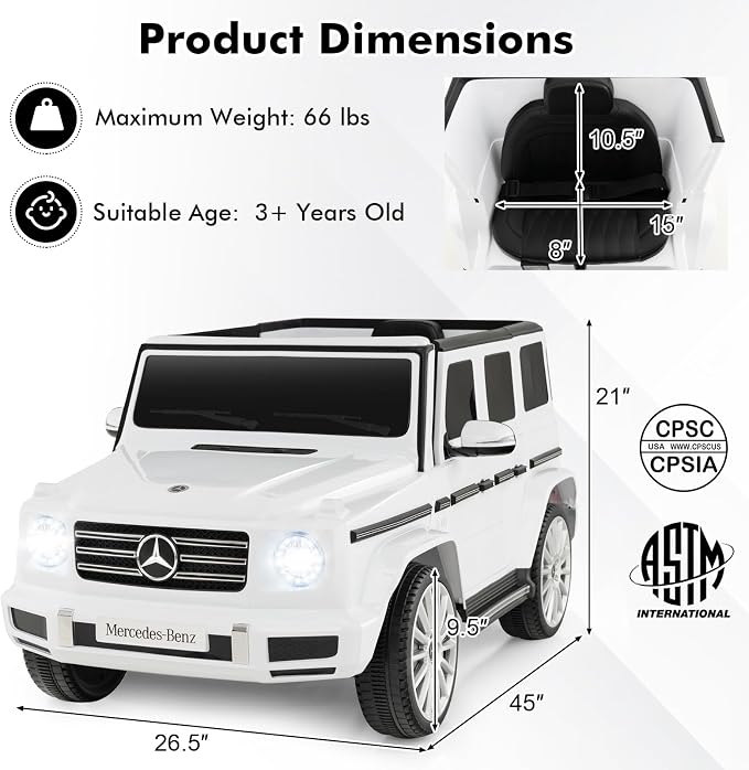 HONEY JOY Ride On Car, 12V Licensed Mercedes Benz G500, Battery Powered Ride On - Image 7