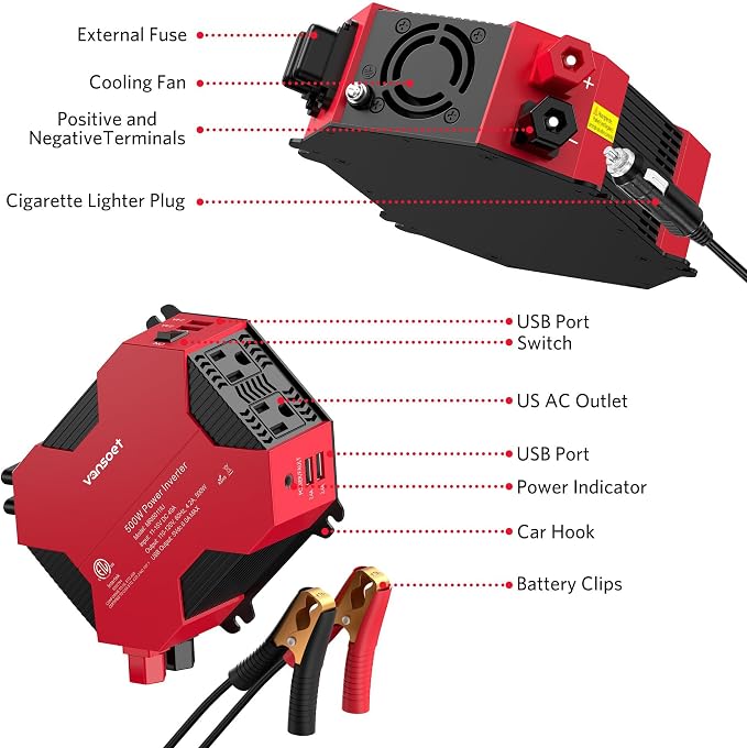 500 Watt Car Power Inverter DC 12V to AC 110V Car Plug Inverter Adapter Power - Image 3