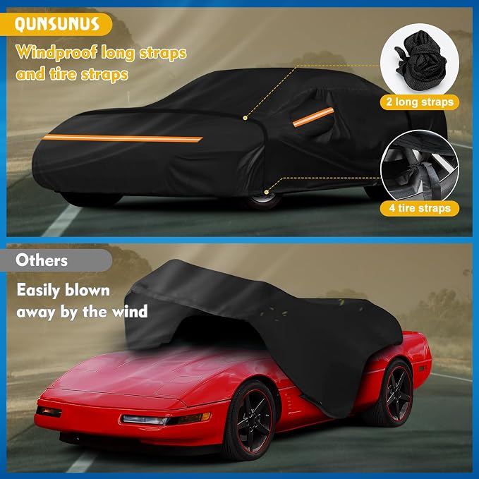 QUNSUNUS Waterproof Car Cover for C4 Corvette 1984-1996, Outdoor Car Covers - Image 4