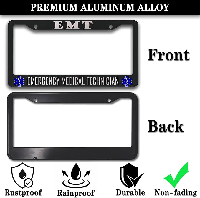 License Plate Bracket Black and White License Plate Frames EMT Emergency - Image 3