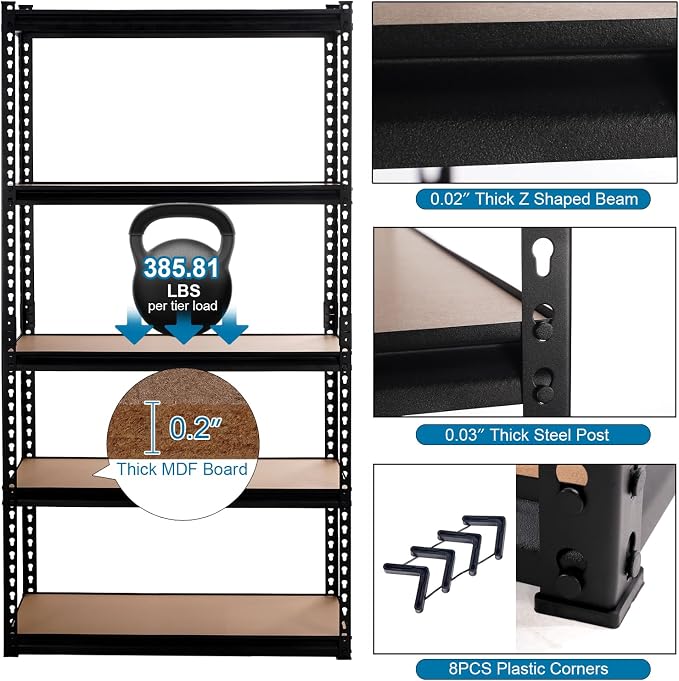 PACHIRA E-Commerce 5 Tier Storage Shelves 31.5" W x 15.75" D x 72" H, - Image 3