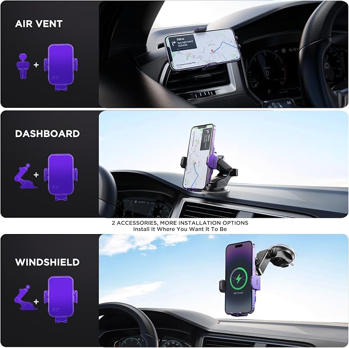Wireless Car Charger, 【7 Colored RGB Backlit】15W Auto Clamping Car Charger - Image 6