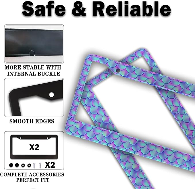 License Plate Frames for Men Purple; License Plate Frame for Women Mermaid - Image 4