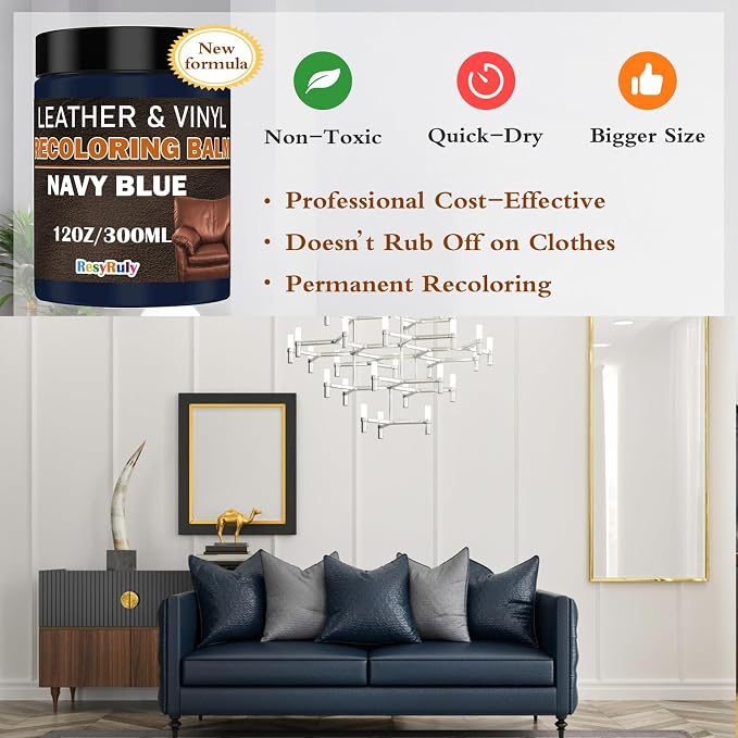 Navy Blue Recoloring Balm Restorer Refinish Liquid Fabric Dye Cream Leather - Image 3