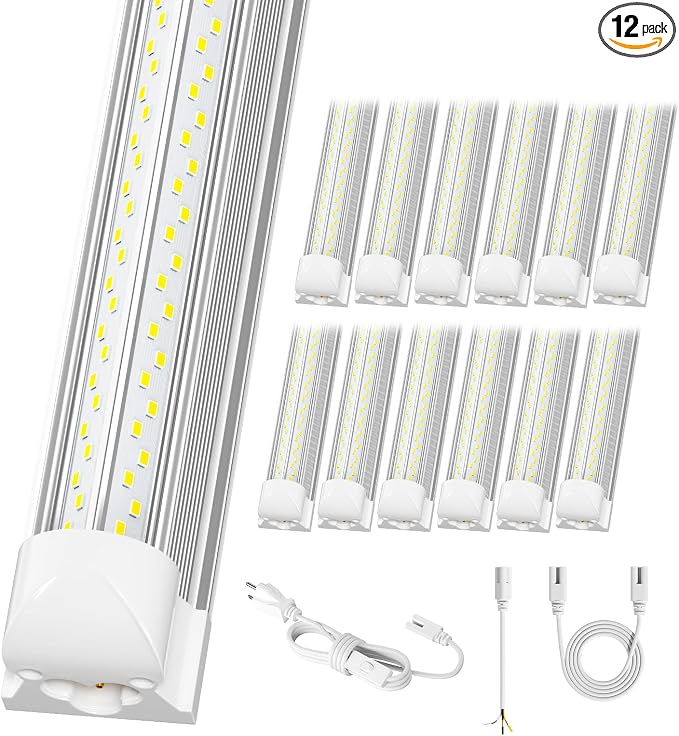 12 Pack Super Bright 100w 8ft Led Shop Light, 15000lm 5000k V Shape 8' Led Shop by ELEKICO