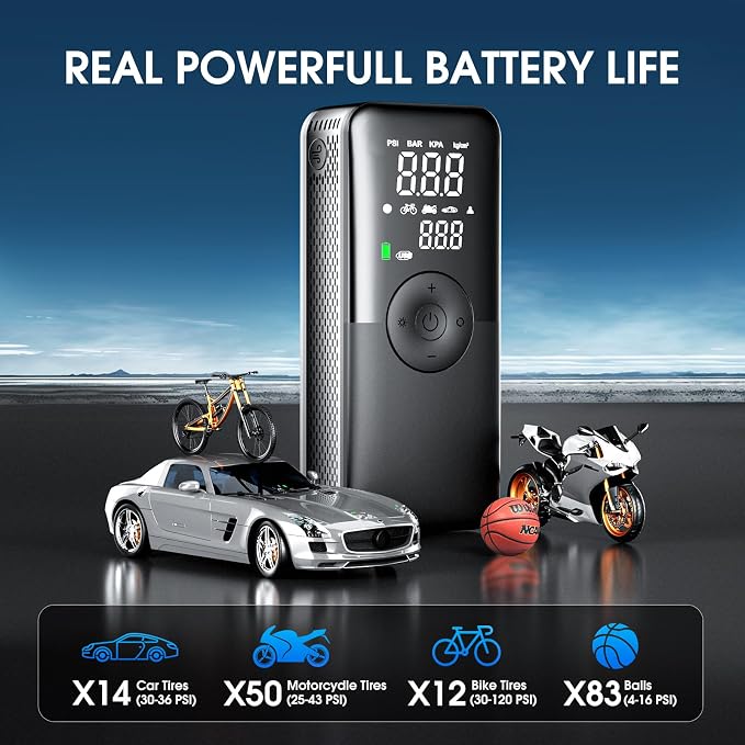 CARSUN Cordless Tire Inflator Portable Air Compressor, Car Tire Pump - Image 4