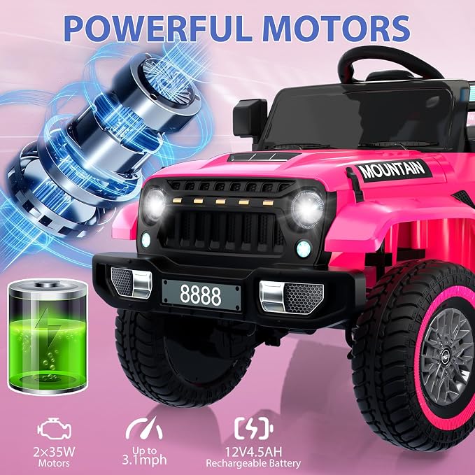 12V Kids Ride On Truck Car, Battery Powered Electric Vehicles - Image 3