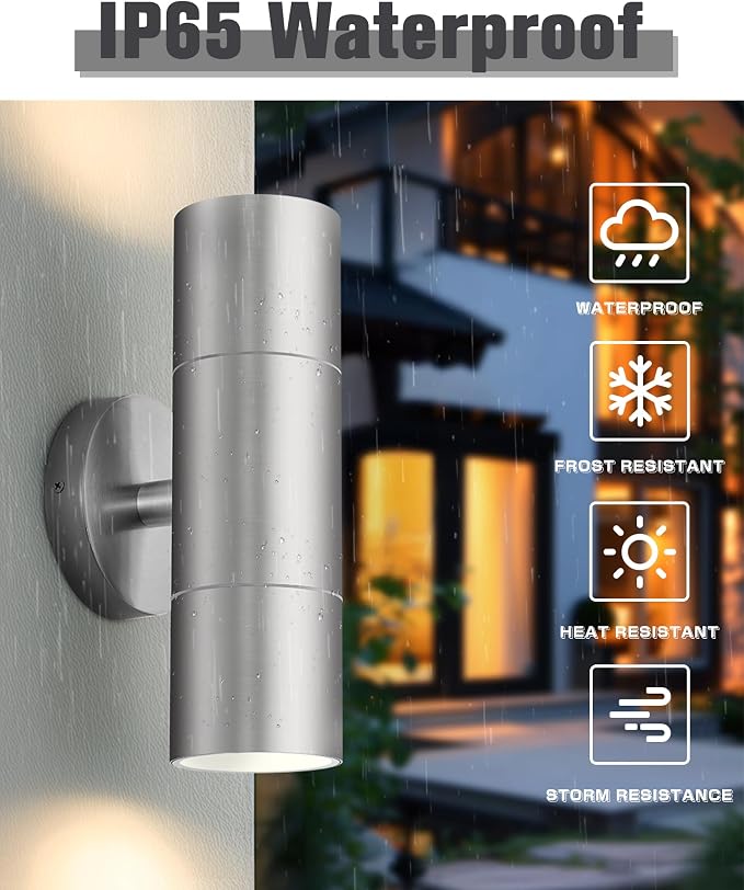 Ken & Ricky 2 Pack Stainless Steel Outdoor Wall Lights, Up Down Exterior - Image 4