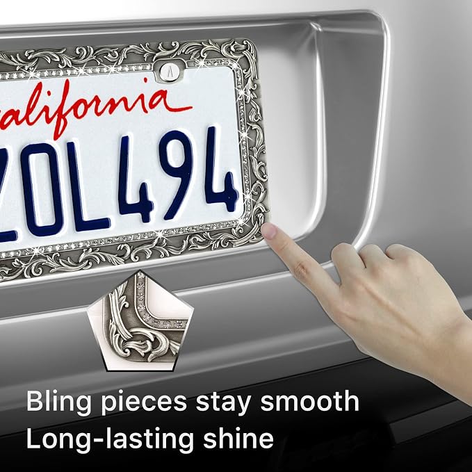 Valor Metal Car License Plate Frames, Antique Old Pattern Printing, Bling - Image 3