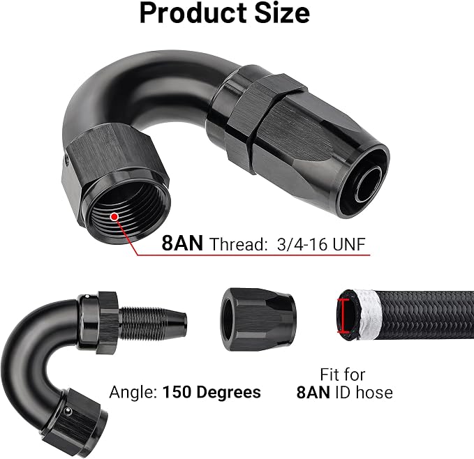 EVIL ENERGY 8AN 150 Degree One Piece Full Flow Hose End Fitting Swivel - Image 2