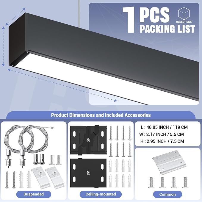 4FT LED Linear Lights 50/45/40/35/30W Up and Down Light, 3000K/4000K/5000K 4 - Image 3