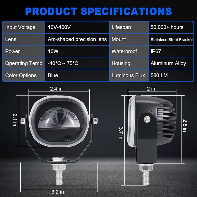 Forklift Arc Safety Light, LED Warning Lamp Blue Line Projection, Aluminum - Image 7