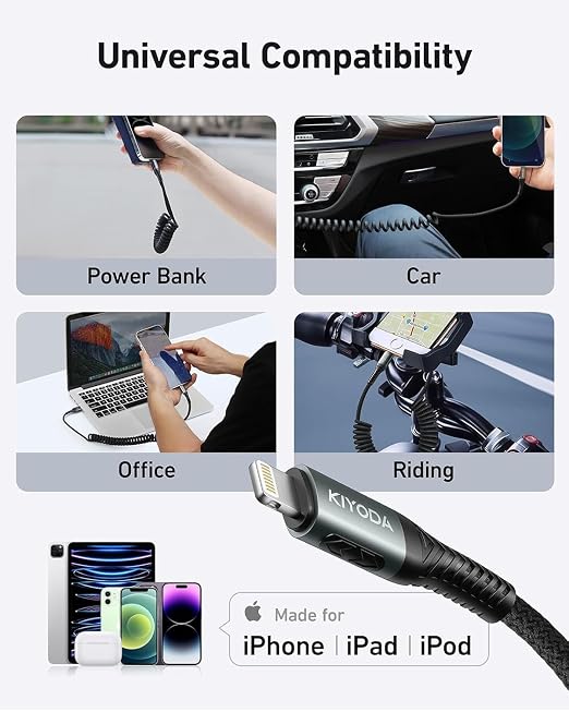 USB to Lightning Cable for Car 6FT, Coiled iPhone Charger Braided Lightning - Image 7