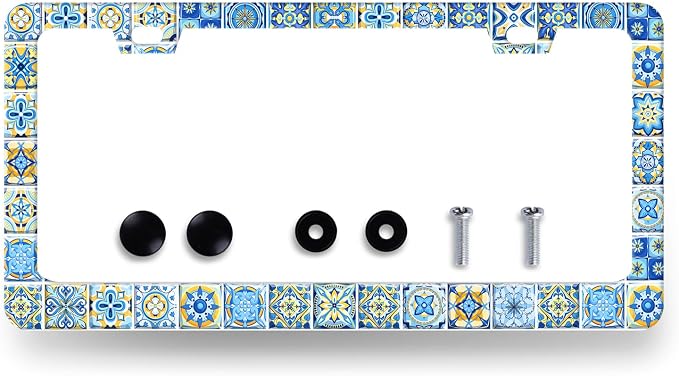 Blue White Mexican Tiles License Plate Frame Boho License Plate Holder by RNKATIH