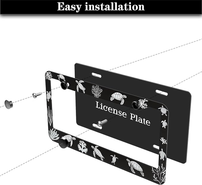 Automotive Exterior Accessories Black and White License Plate Frames Turtle - Image 7