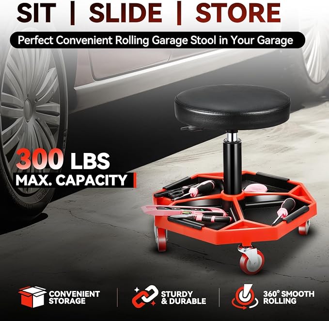 Auto Dynasty Mechanic Stool, Adjustable Rolling Pneumatic Creeper Garage Shop - Image 2