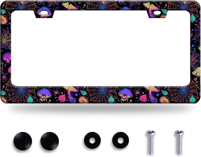 Hippie Mushroom License Plate Frame Mushrooms License Plate Stainless Steel by GORSNKYE