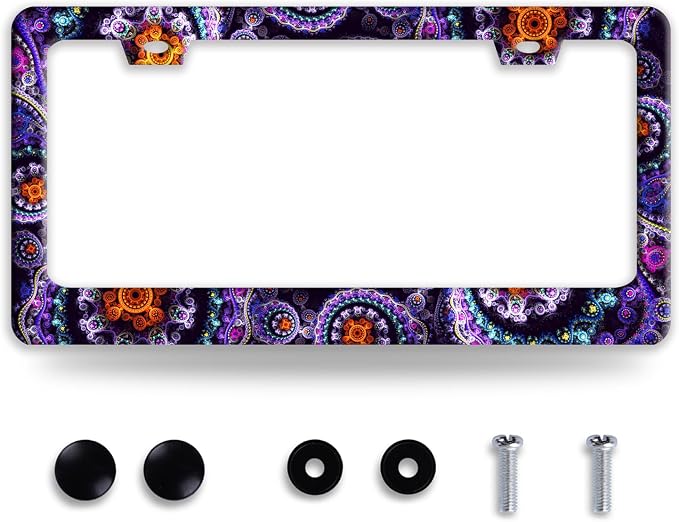Fantasy Art Flowers License Plate Frame Colorful Mandala Floral License Plate by BRAGHRTED