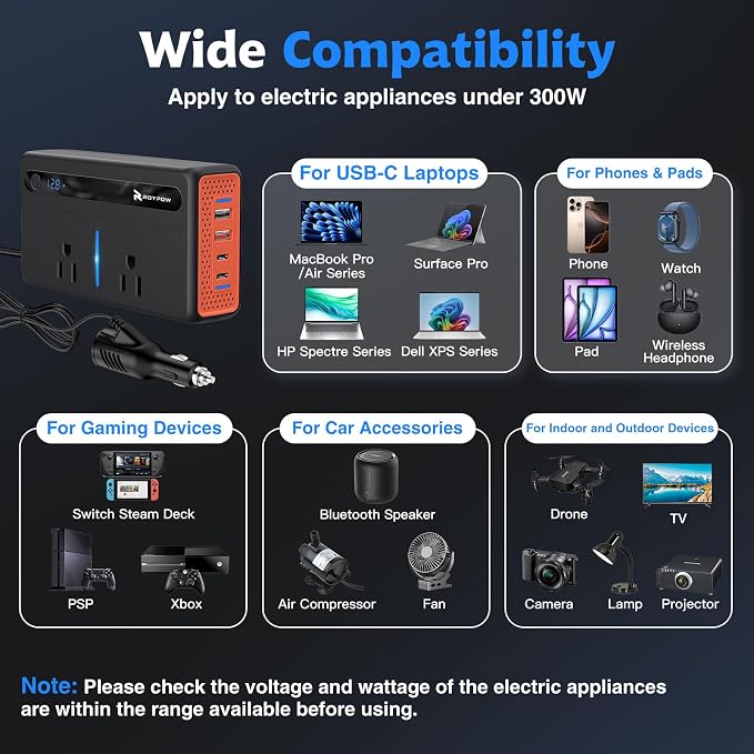 RoyPow 300W Car Power Inverter, DC 12V to 110V AC Power Inverter - Image 7