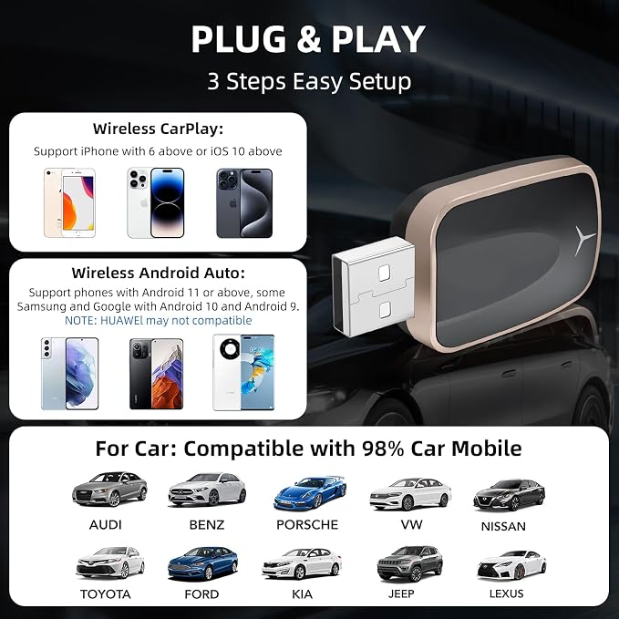 Mini Wireless CarPlay Adapter for iPhone, 2 in 1 CarPlay and Android Auto - Image 8