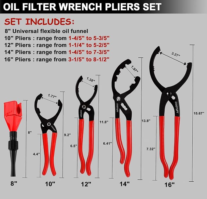 5Pcs Adjustable Oil Filter Pliers Set, Universal Oil Filter Removal Tool - Image 2