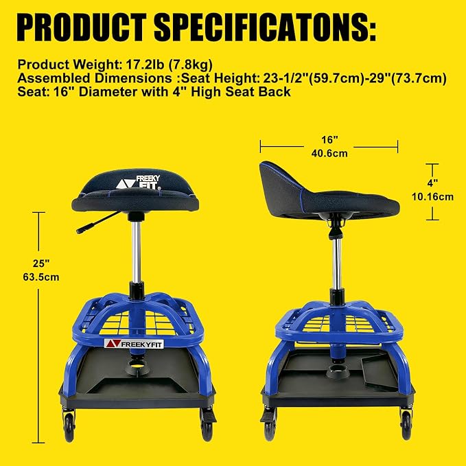 Rolling Shop Stool with Wheels, Garage Work Mechanic Stool with Backrest - Image 9