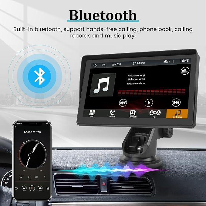7 Inch Protable Apple Carplay Car Screen, Wireless Android Auto Dash Mount - Image 5