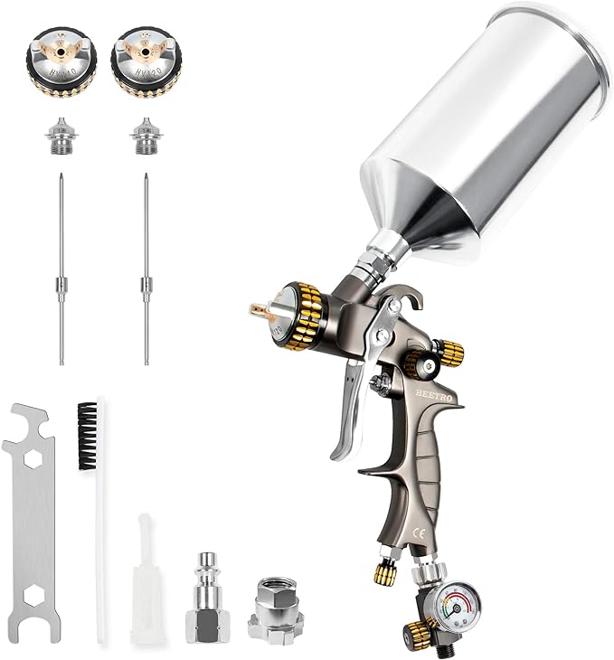 BEETRO HVLP Air Spray Gun, 1000ml Capacity 14.3CFM 29-32psi 1.4mm/1.8mm Nozzles by BEETROUSA