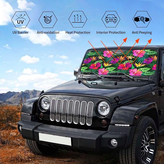 Tropical Flowers Car Windshield Sunshade Front Window Sun Visor Protector - Image 5