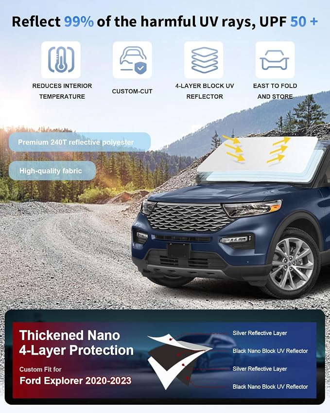 Windshield Sun Shade Sunshade for Explorer Front Windows Cover Fit for - Image 2