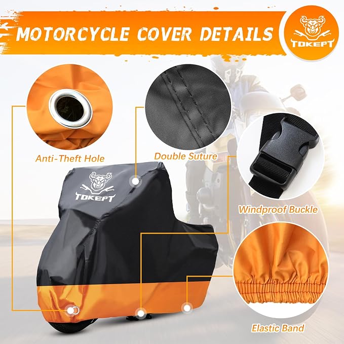 Motorcycle Cover, All-Season Waterproof Outdoor Sun Protection Fit up to 116 - Image 3
