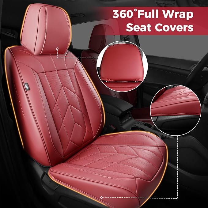 Wine Red Car Seat Covers Full Set - Image 3