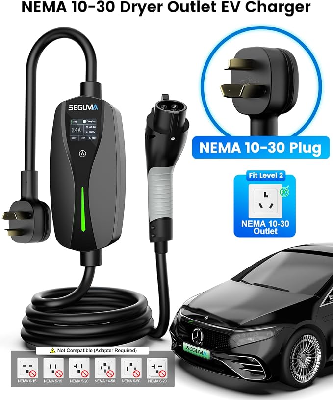 Level 2 EV Charger with NEMA 10-30 Plug, 24Amp 240V, 25FT Extension Cord - Image 2
