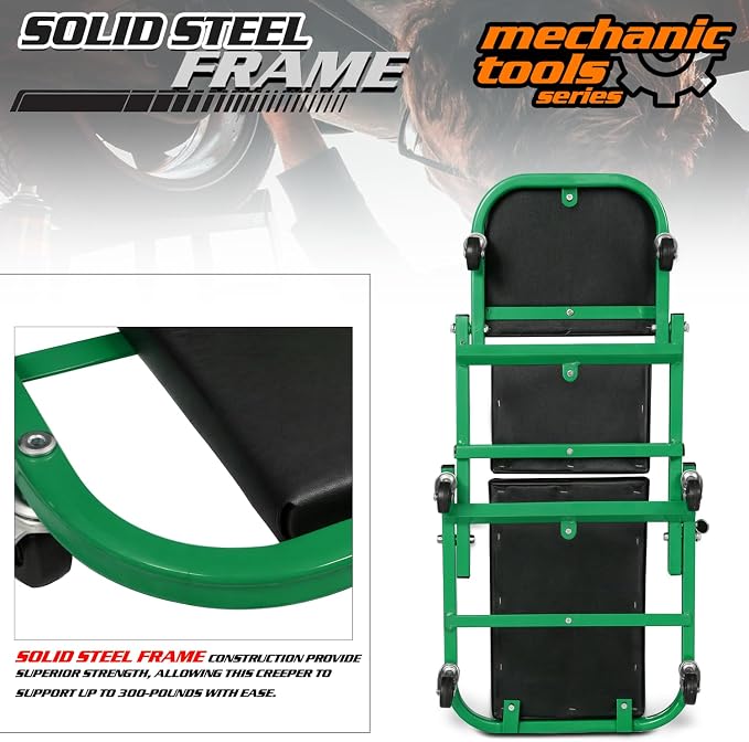 M-AUTO Foldable Z Creeper 2-in-1 Rolling Folding Car Creeper & Seat, 330LBS - Image 5