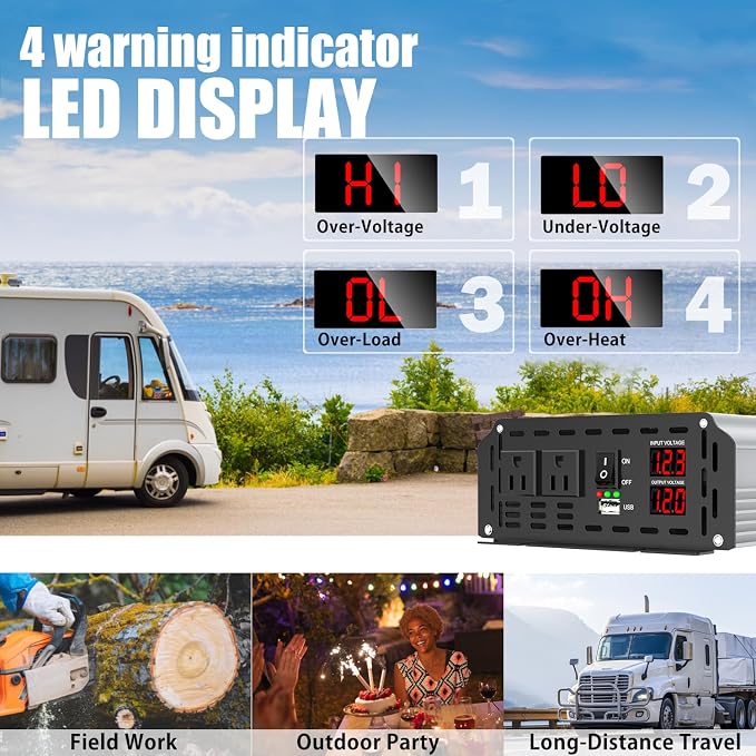 2000 Watt Power Inverter Modified Sine Wave, DC 12V to AC 110V 120V Converter - Image 6