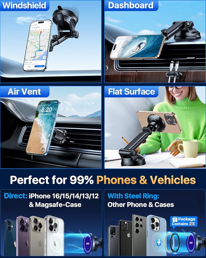 HTU for MagSafe Car Phone Mount Magnetic Phone Holder for Windshield Vent - Image 7