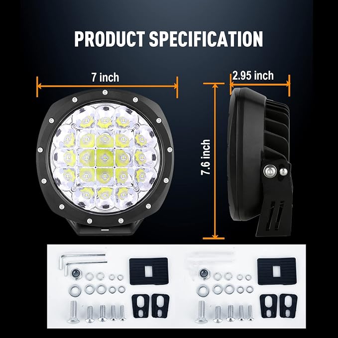 BIGLION.X 7Inch Round LED Offroad Lights 2PCS 210W 32000LM Super Bright LED Off - Image 2