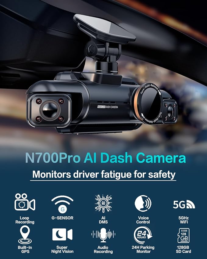 AI Dash Cam Front Rear Inside, 4 Channel 3k+1080P*3 Dashcam - Image 7