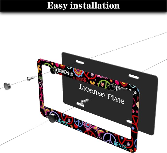 Car License Plate Frame Multicolor License Plate Frames Hippies Peace Flower - Image 7
