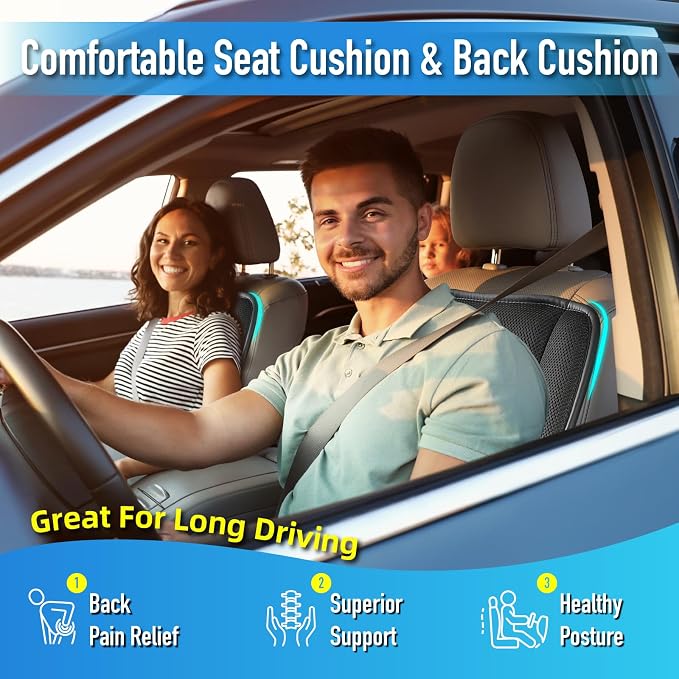 Car Seat Cushion with Back Support Pillow, Comfy Lumbar Support & Seat Cushion - Image 3