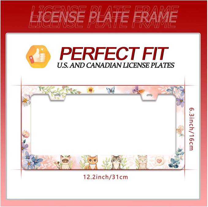 Cat License Plate Frame Beautiful Butterflies Flowers License Plate Holder - Image 2