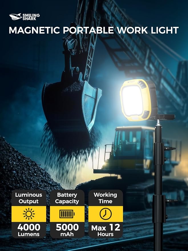 Smiling Shark Working Light, LED Work Light 4000 Lumen 18 Light Mode USB - Image 2