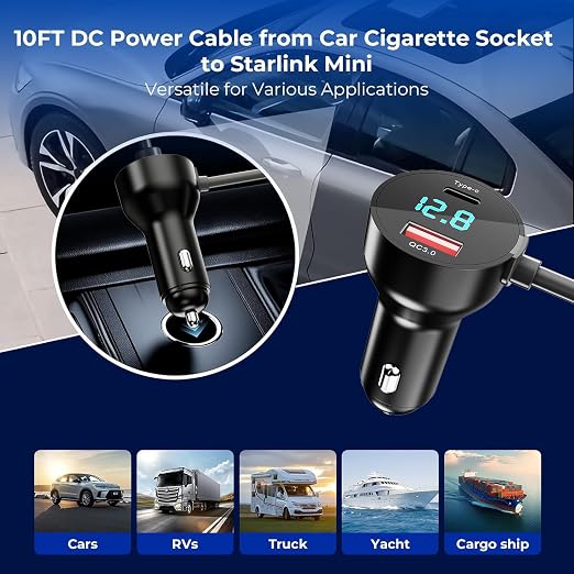 3 in 1 Starlink Mini Cable 10FT, Starlink Mini Car Charger DC Power - Image 3