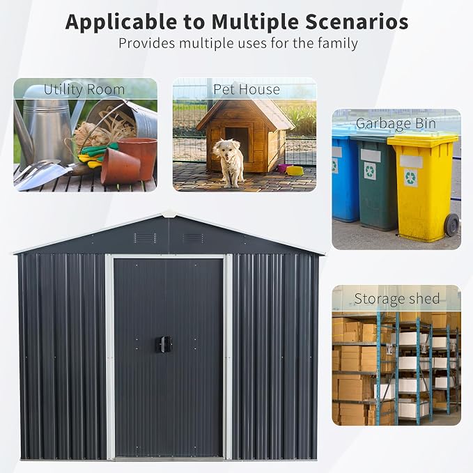 6x8 FT Outdoor Storage Shed, Metal Garden Shed - Image 7