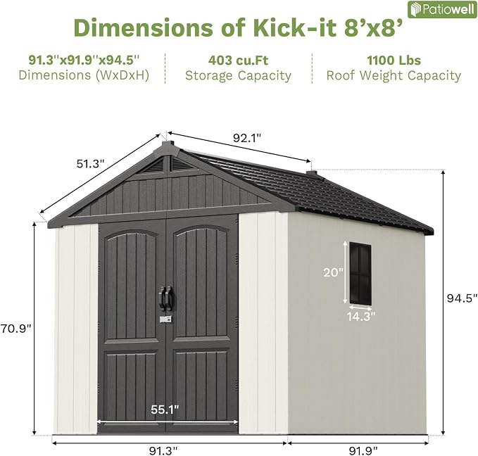 Patiowell 8 x 8 FT Resin Outdoor Storage Shed - Image 5