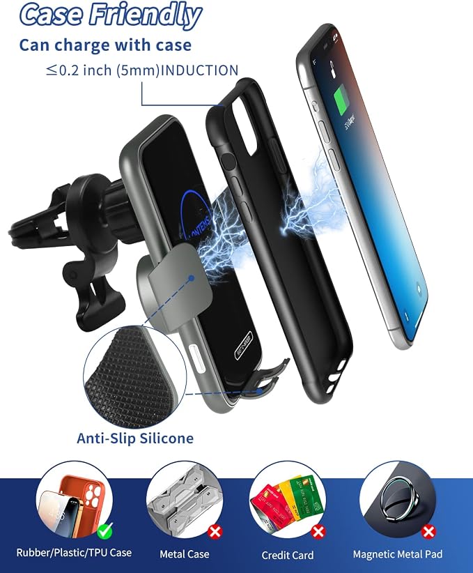 15W Car Mount Charger Qi Fast Wireless Charging Phone Mount, Windshield - Image 5