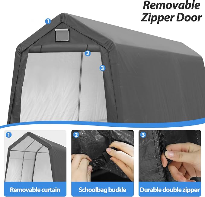 7' x 12' Outdoor Storage Shelter Shed, Portable Storage Shed Heavy Duty - Image 6